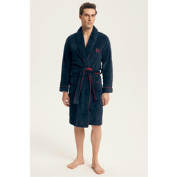 Szlafrok męski krótki z szerokim kołnierzem elegancki granat