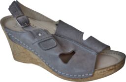 Skórzane sandały popielate koturn 8 cm nr 37