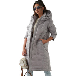 Długi elegancki pikowany płaszcz damski zimowy ocieplany SAMANTA-52