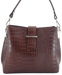 Torebka skórzana na ramię - CROCO - Brązowa