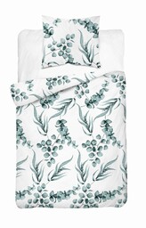 Detexpol Pościel bawełniana 140x200 biała miętowa liście 5107