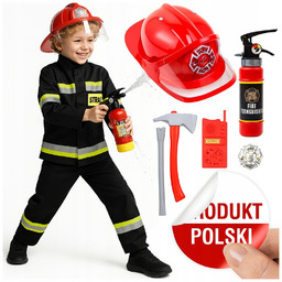 Strój Kostium Strażak Czarny Kask Gaśnica Naklejka 116/122