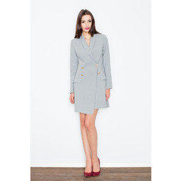Szara Elegancka Sukienka Smokingowa Zapinana na Guziki