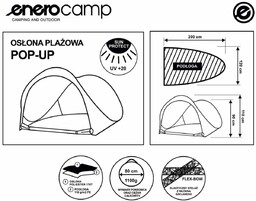 NAMIOT PARAWAN PLAŻOWY SAMOROZKŁADAJĄCY ZAMYKANY 200X120X110/90CM ENERO CAMP