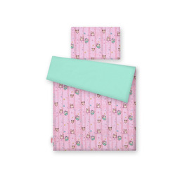 Pościel dla niemowląt 2-częściowa bawełniana- sówki różowo-miętowe