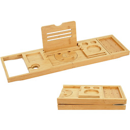 Relaxdays Bambusowa półka na wannę, wysuwana 70-105 cm,