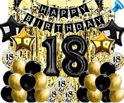 BALONY GIRLANDA CZARNO ZŁOTA ZESTAW NA 18 URODZINY