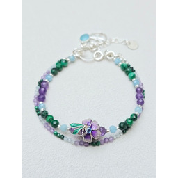 Pakamera Podwójna Bransoletka Malachitowa Ważka Srebro