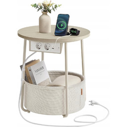Stolik Kawowy Nocny Okrągły Z Gniazdem 230V/USB 45cm