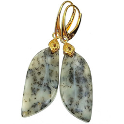 Opal Dendrytowy Piękne Kolczyki Złote Srebro Unikat