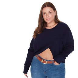 TRENDYOL GRANATOWY SWETER PLUS SIZE Z NIEREGULARNYM DOŁEM