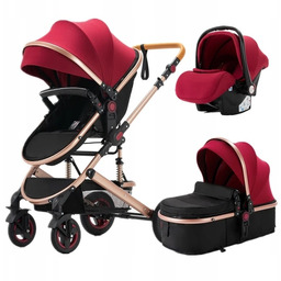 Wielofunkcyjny Wózek Różowe Złoto Czerwony 3w1 Gondola Spacerówka