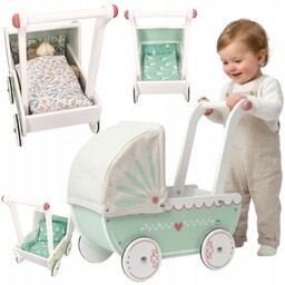 Drewniany Wózek dla Lalek Pchacz Zabawka z Drewna