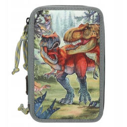 Piórnik trzykomorowy z wyposażeniem Dino World Bite Dinozaury