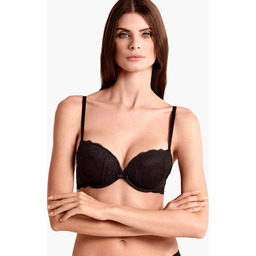 Biustonosz koronkowy super push-up z fiszbinami czarny 032L