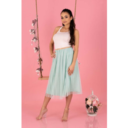 Plisowana Tiulowa Midi Spódnica na Gumie -Miętowa