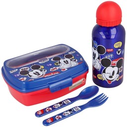 Zestaw lunchbox, bidon 400ml, sztućce Myszka Miki