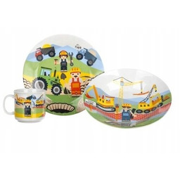 ZESTAW obiadowy śniadaniowy DLA DZIECI BUDOWA ceramika pudełko