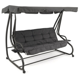 Huśtawka ogrodowa GRACJA Ciemne szare poduszki Czarny stelaż