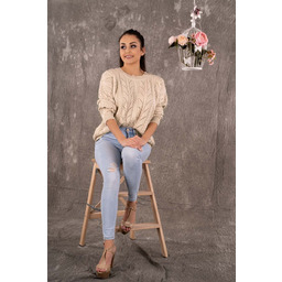 Ażurowy Sweter z Warkoczami - Beżowy