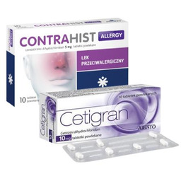 Zestaw Cetigran 10mg, 10 tabletek + Contrahist Allergy