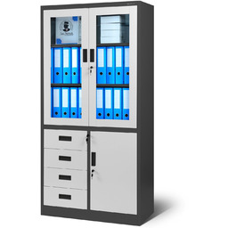 Metalowa szafa z witryną i szufladami do biura