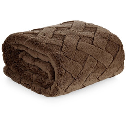 Koc flano wytłaczany w jodełkę ciemnobrązowy K167-11