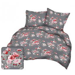 Karo Pościel z kory 160x200 szara czerwona kwiaty