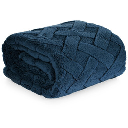 Koc flano wytłaczany w jodełkę granatowy K167-13