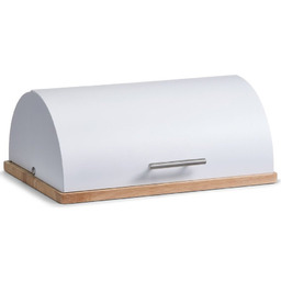 ZELLER Metalowy chlebak na drewnianej podstawie