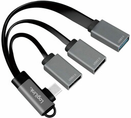 Logilink Hub USB 3.2, USB-C/M 90, do 3xUSB-A/F,