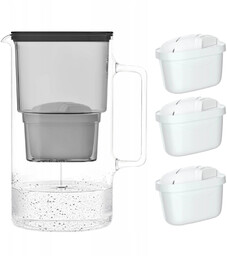 Wessper AquaMax Crystalline 3L Czarny szklany dzbanek filtrujący