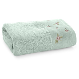 Ręcznik bawełniany miętowy z welurową bordiurą i kwiatowym