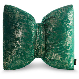 Poduszka welwetowa ciemnozielona w kształcie kokardy z przecieranym