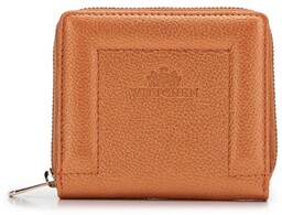 Damski portfel skórzany z ozdobnym brzegiem mały pomarańczowy