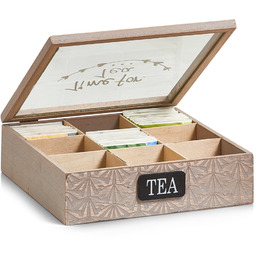 ZELLER Drewniana herbaciarka, szkatułka na herbatę, 9 przegródek