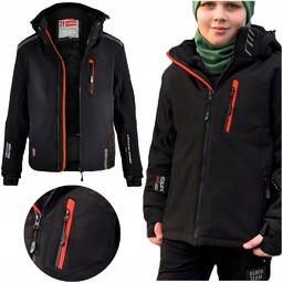 Kurtka zimowa Chłopięca 152 Softshsell czarno pomarańczowa Ciepła