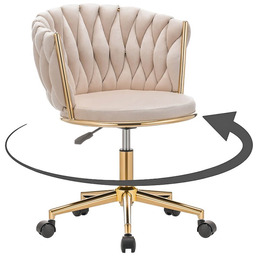 Krzesło obrotowe welurowe DC-3027S beż #5, złote nogi