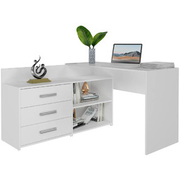 Edinos Białe Narożne Biurko Z Szufladami, Komodą W7-R76
