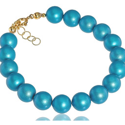 Oryginalne Kryształy Perły Dark Turquoise Piękna Bransoletka Złote