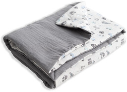 Kocyk 75x100 Muslin Designe szary biały w samochody