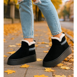 Krótkie kozaki śniegowce czarne ocieplane