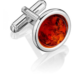 Srebrne spinki do mankietów z bursztynem SMB-001
