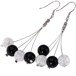 Onyks Czarny Kamień Lodowy Piękne Kolczyki Srebro