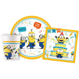 Zestaw kubeczki + talezyki + serwetki papierowe Minionki
