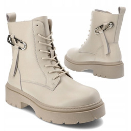 Beżowe botki trzewiki workery Cambell 24-71303BG skóra modne