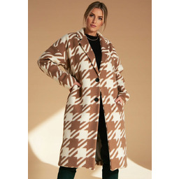 Płaszcz w pepitkę Elegancki płaszcz damski Beżowy płaszcz