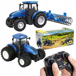 Duży Zdalnie Sterowany Niebieski Traktor z Pługiem Zabawka