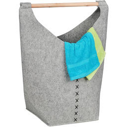 Relaxdays filcowy kosz na pranie, 50 l, jasnoszary/brązowy