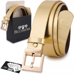 Skórzany pasek damski do spodni sukienki złoty skóra